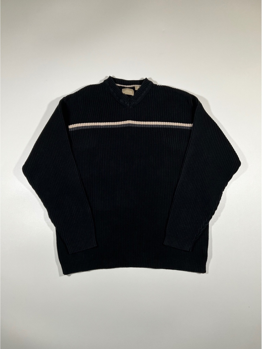 Vintage Arrow Ribbed Cotton Crewneck Sweater Men's XLT Tall Striped Collar